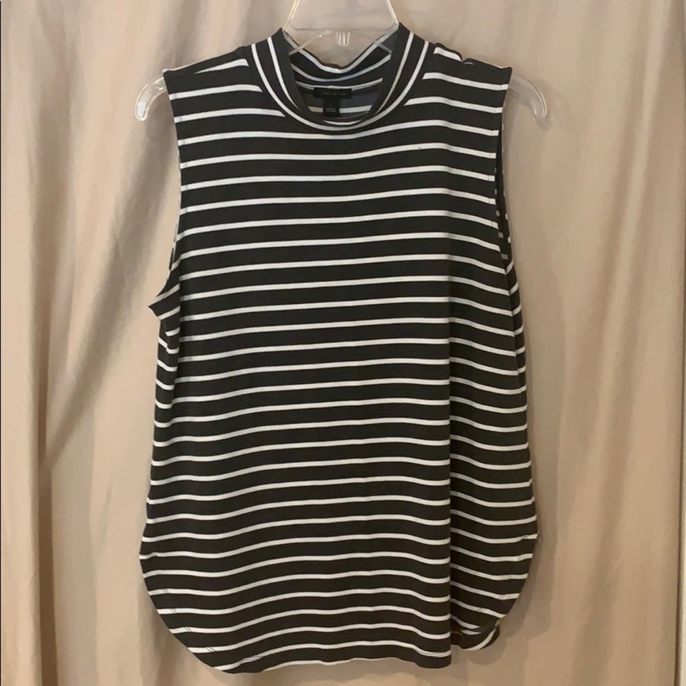 ann taylor grey and white striped tank top